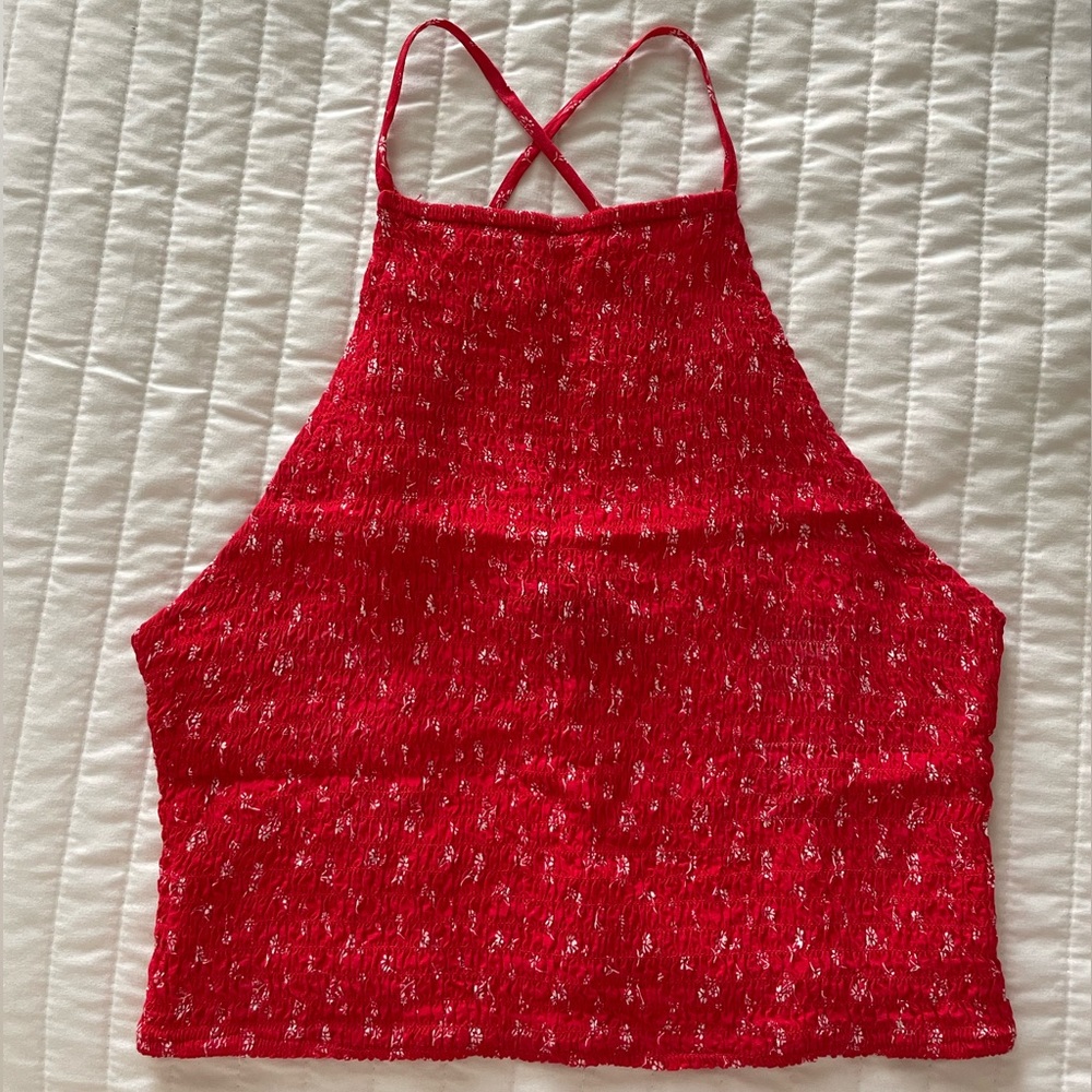 Red high neck tank top